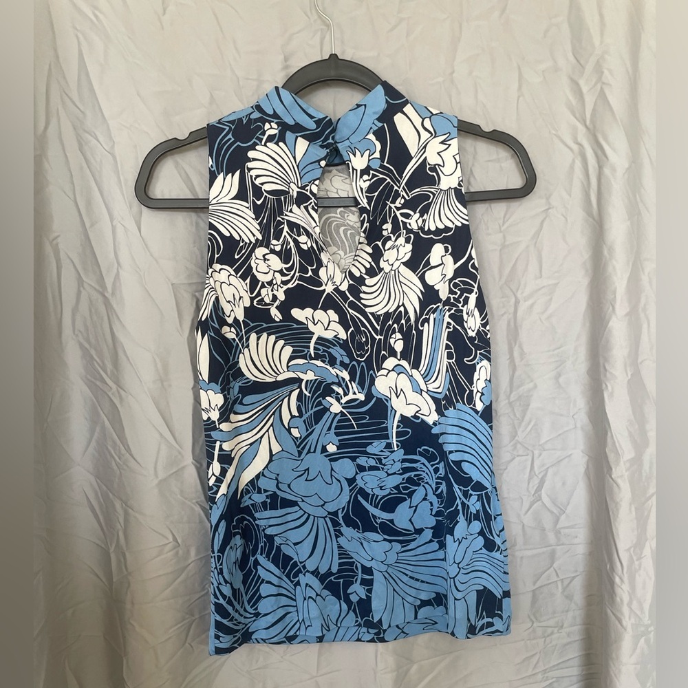 miu miu blue floral sleeveless mock neck blouse | XS - Picture 5 of 9